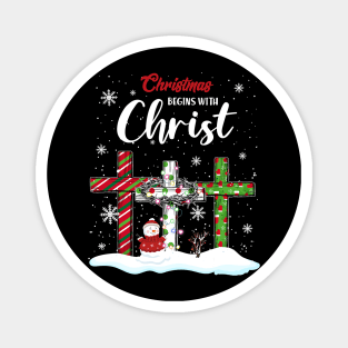 Christmas Begins With Christ Snowman Christian Cross Xmas Magnet